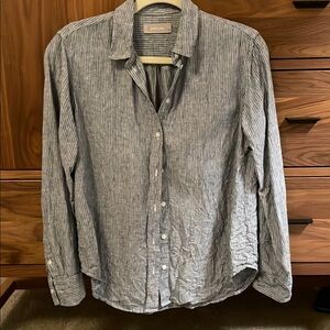 Everlane, linen, blue and white striped button down